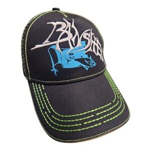 Banshee Black Cap with Blue Graphic and Green Stitching on brim